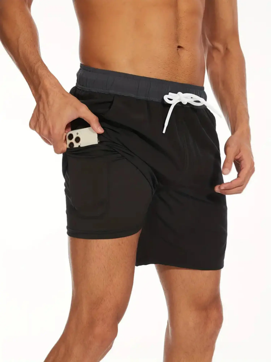 Men’s Swim Trunks – Quick Dry – Regular Fit – Mid-Thigh – Supportive Inner Layer Black