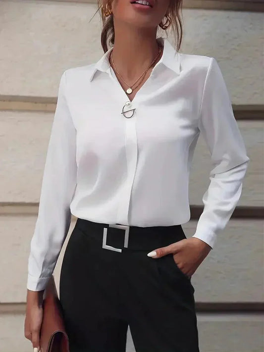 Women's Premium Long Sleeve Button-Down Blouse - WorkChic White