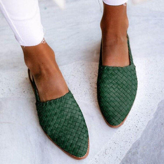 Women’s Slip-On Flats – Woven Texture – Pointed Toe – Flexible Breathable Fit Green
