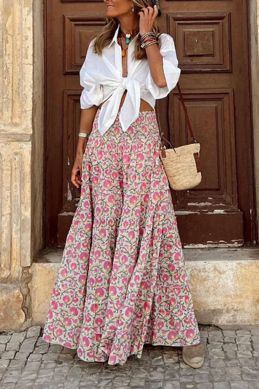 Women's High Waisted Printed Midi Skirt - StyleFlow