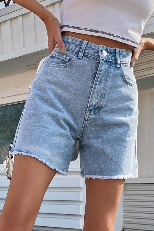 Women's French Denim Shorts Raw Hem Chic - Zai Shorts Baby Blue