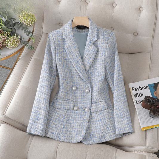 Women's Tailored Checkered Blazer - CityChic Blue