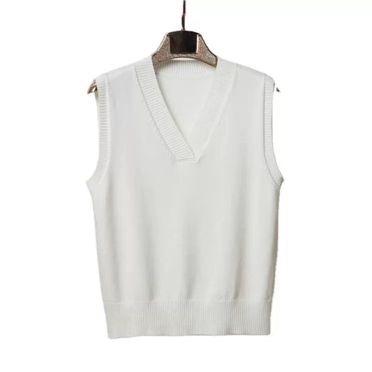 Women’s Sweater Vest – Wool Blend Knit – V-Neck – Ribbed Trim – Relaxed Fit White