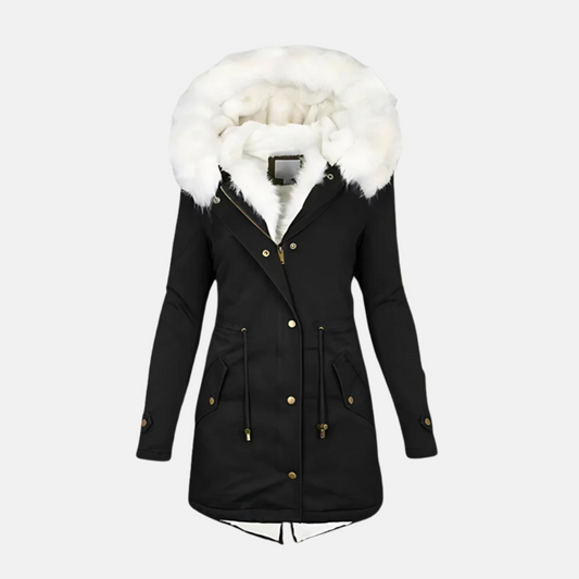 Women's Slim Fit Parka - Water-Resistant Faux Fur Hood - WinterEase Black