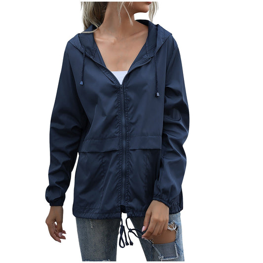 Lightweight Hooded Windbreaker for Women - BreezyGo Blue