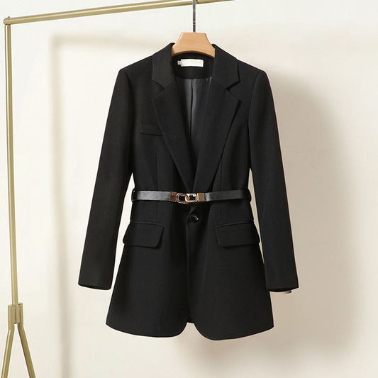 Women's Relaxed Fit Blazer Belted Waist - ChicStyle Black