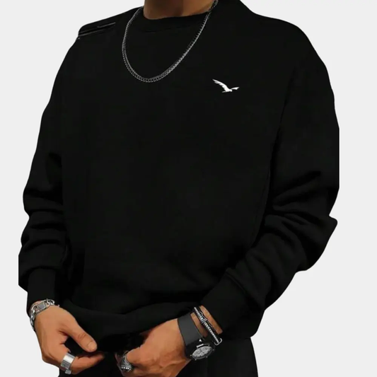 Men’s Sweater – Relaxed Fit – Cotton – Crew Neck – Ribbed Cuffs – Casual Wear Black