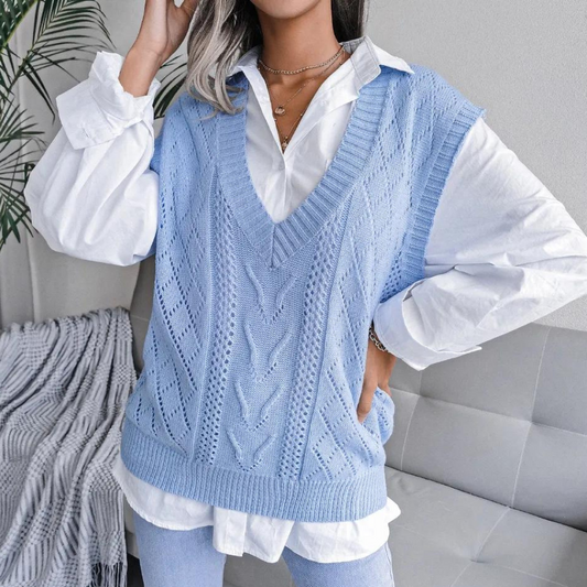 Women's Cable Knit Sweater Vest - LayerLux Blue