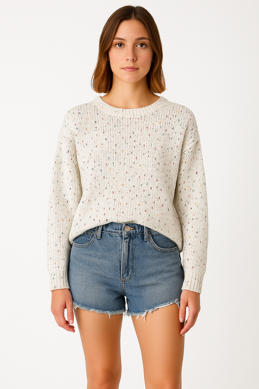 Women's Knit Pullover Sweater Relaxed Fit - SpeckleKnit White