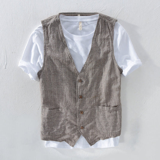 Men's Striped Vest Jacket - Tailored Fit, Sophisticated Style - MetroVest Gray