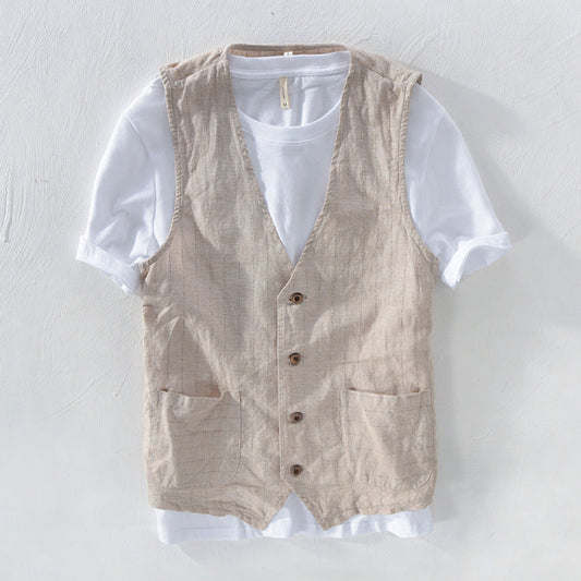 Men's Striped Vest Jacket - Tailored Fit, Sophisticated Style - MetroVest Beige