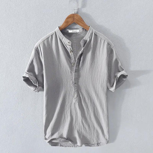 Men's Lightweight Mandarin Collar Shirt - Coastal Breeze Gray