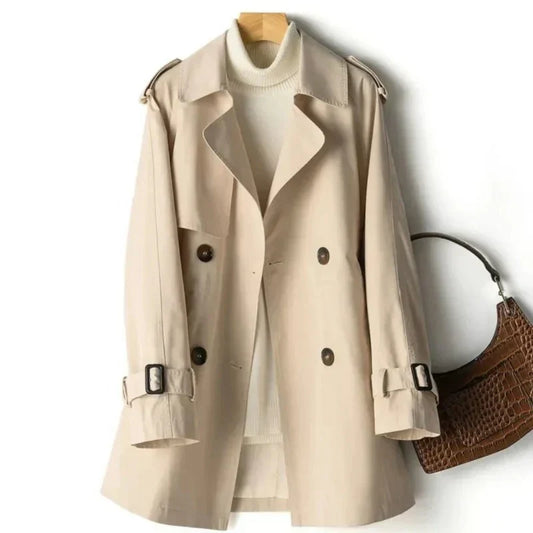 Women's Double-Breasted Belted Trench Coat - CityChic Khaki