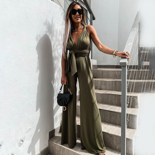 Women's Sleeveless V-Neck Jumpsuit Elegant Fit - StyleLuxe Green