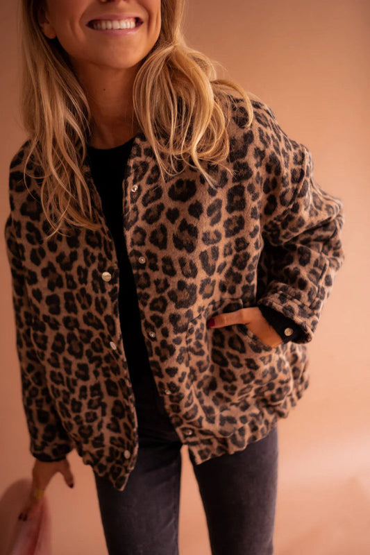 Women's Leopard Print Faux Fur Bomber Jacket - WildGlam Leopard