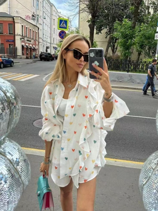 Women's 2-Piece Ruffled Sleeve Co-ord Set - Summer Breeze Blue