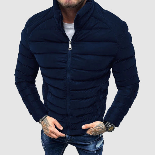 Men's Quilted Puffer Jacket - Insulated Fitted Style - WinterEdge Blue