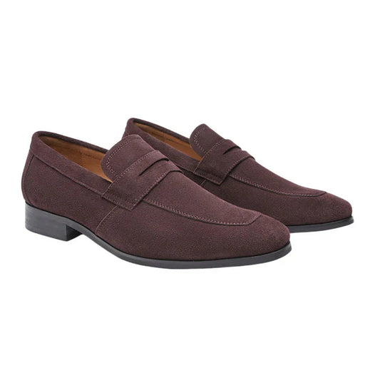 Men’s Loafers – Suede Finish – Slip-On Penny Design – Formal Smart Casual Shoe Brown