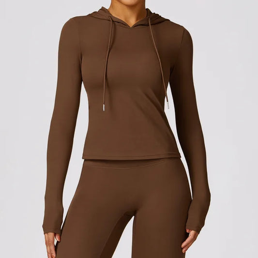 Women's Athletic Hoodie Moisture-Wicking Stretch - ActiveFlow Brown