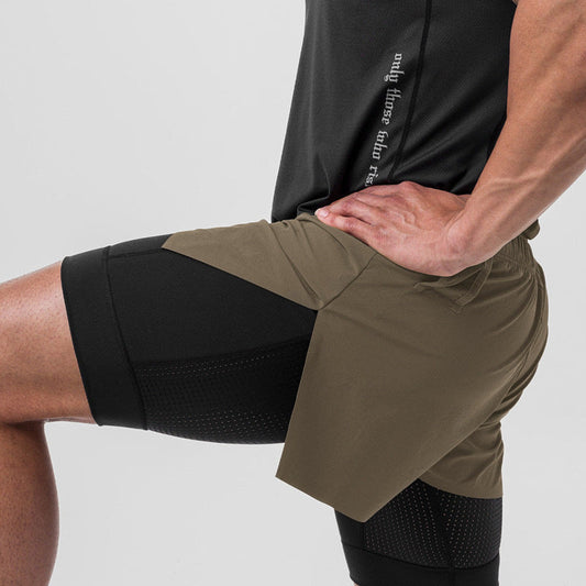 Men’s Athletic Shorts – Dual Layer – Compression Fit – Breathable Stretch Fabric Camel