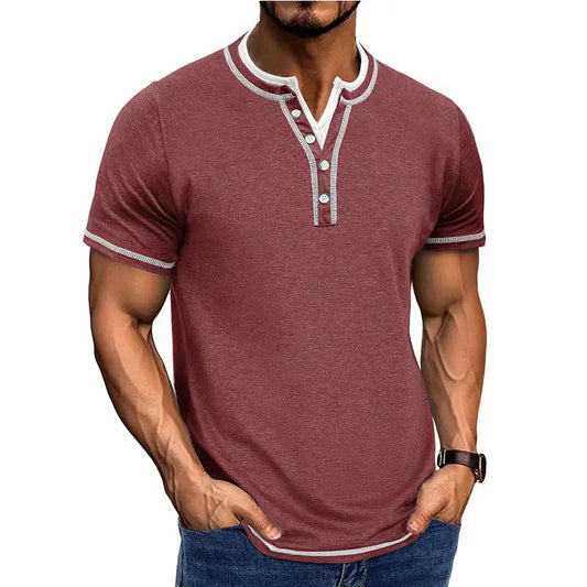 Men's Cotton Henley Shirt Classic Fit - HenleyEase Wine red