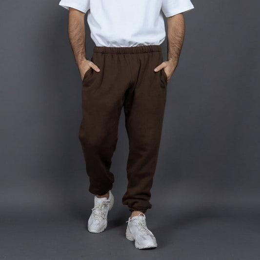 Men’s Sweatpants – Relaxed Fit – Elastic Waistband – Cotton – Side Pockets – Full Length Brown