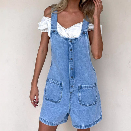 Women's Denim Dungaree Shorts Adjustable Strap - Breezy Days