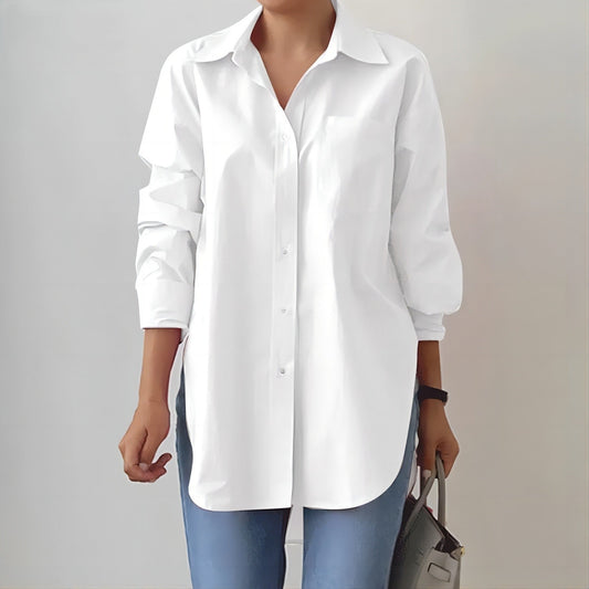 Women's Relaxed Fit Oversized Shirt - Effortless Chic, Button-Up - StyleEase White