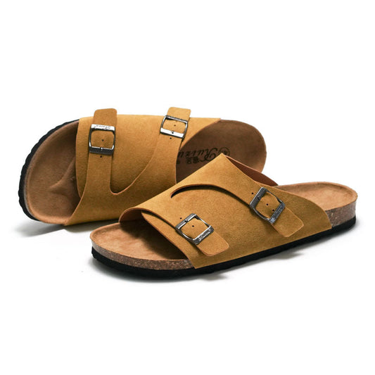 Unisex Suede Sandals with Adjustable Buckle - CorkStep