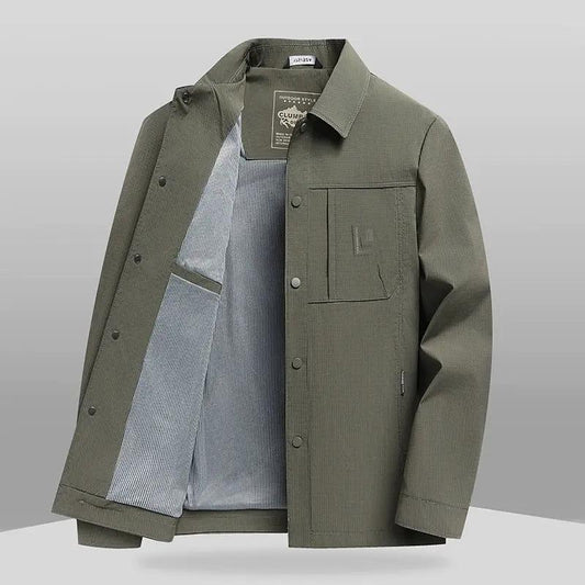 Men’s Business Casual Jacket – Classic Fit – Lapel Collar – Woven Fabric – Button Front Army Green
