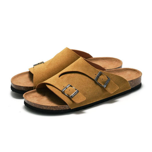 Unisex Suede Sandals with Adjustable Buckle - CorkStep