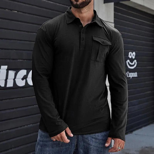 Men's Slim Fit Cotton Henley Shirt - Stand Collar - HenleyCool Black
