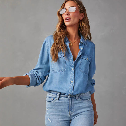 Women's Relaxed Fit Denim Shirt - Urban Chic Button-Down - DenimEase
