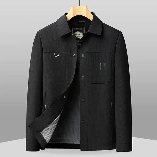 Men’s Business Casual Jacket – Classic Fit – Lapel Collar – Woven Fabric – Button Front Black