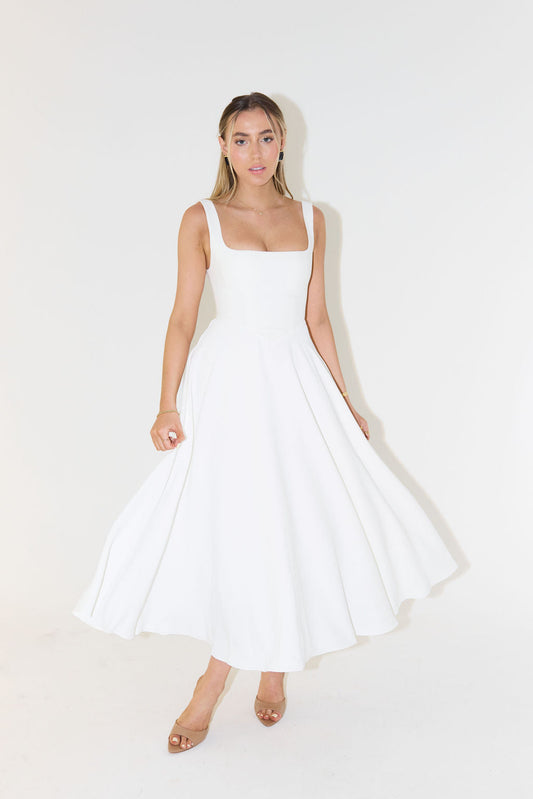 Satin Midi Dress for Women, Sleeveless Elegant - Modista White