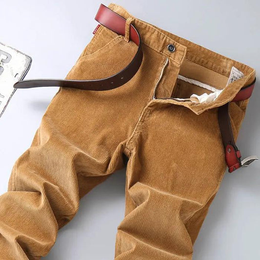 Men’s Corduroy Trousers – Tailored Fit – Straight Leg – Full Length – Button Waist