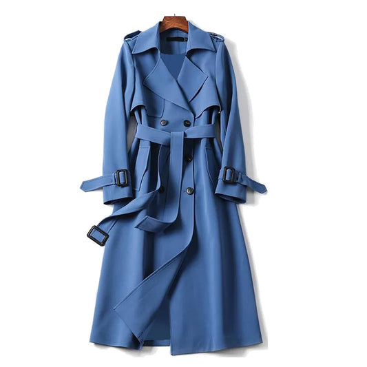 Women's Water-Resistant Double-Breasted Trench Coat - CityStyle Blue