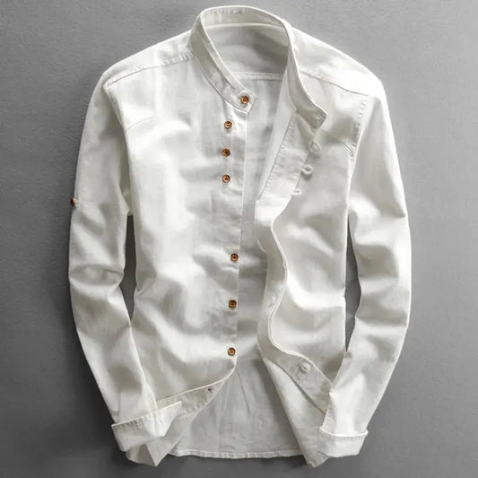 Men's Slim Fit Stand-Up Collar Shirt - ModernEdge White