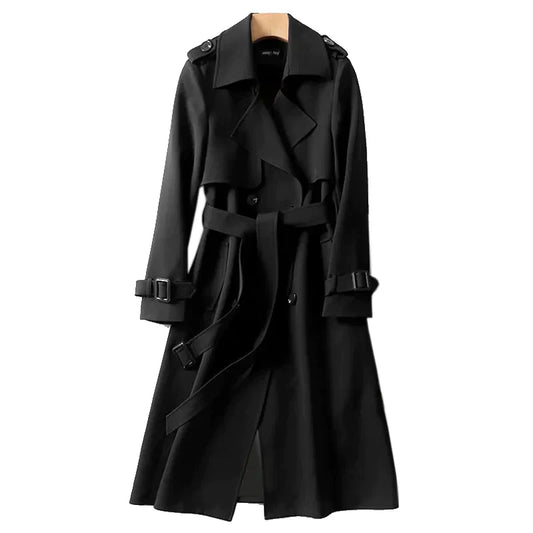 Women's Water-Resistant Double-Breasted Trench Coat - CityStyle Black