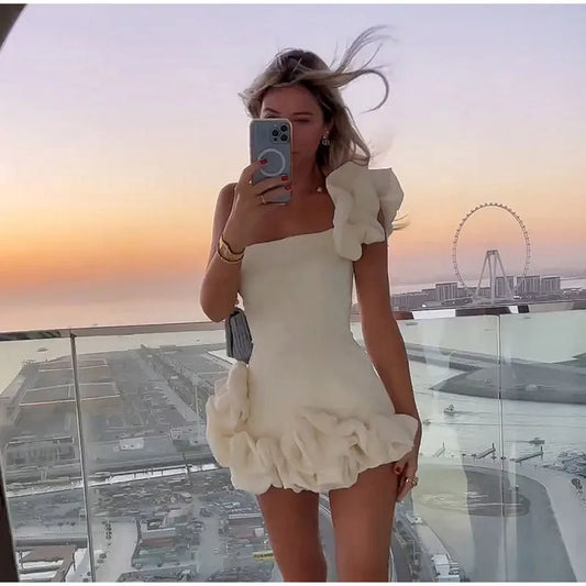 Women's Strapless Mini Dress Ruffle Trim - PartyMuse