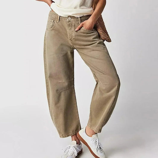 High-Waisted Wide Leg Jeans for Women - ComfortBlend Beige