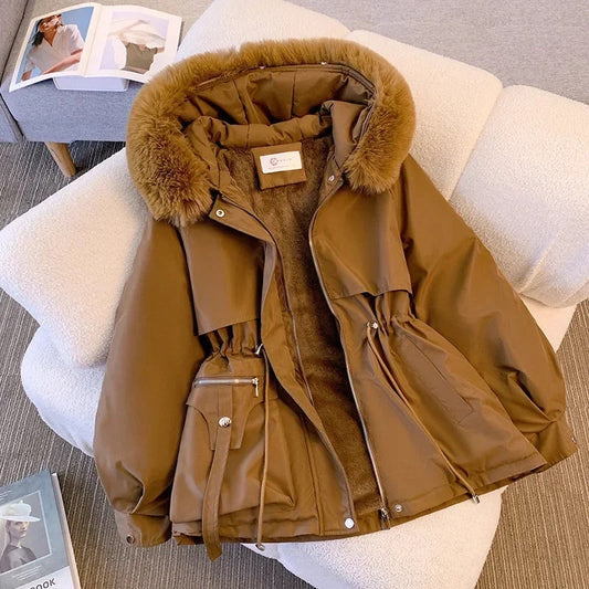 Women's Faux Fur Lined Hooded Coat - WinterWarm Brown