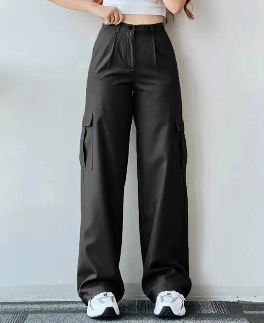 Women's Cotton High-Waist Cargo Pants - RetroCharm Black