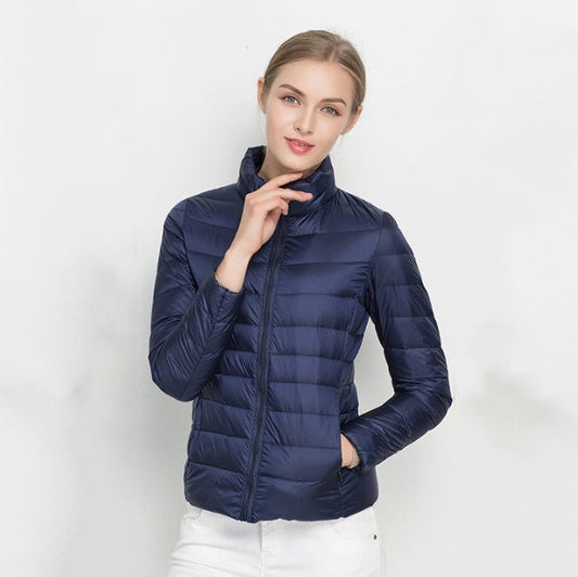 Women's Quilted Down Jacket Slim Fit Insulated - UrbanChic Navy Blue