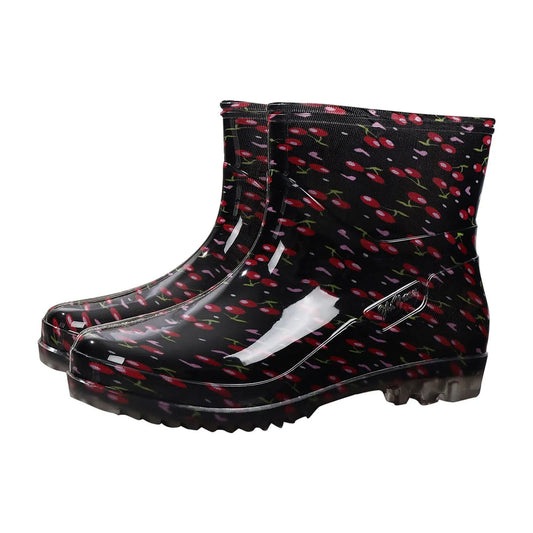 Women's Printed Wellington Boots - Waterproof Rubber, Grip Sole - RainyDayz Red