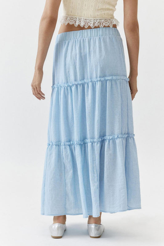 Women's Flowy Maxi Skirt - Lightweight Tiered Cotton-Linen - Summer Breeze