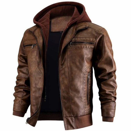 Men's Vintage Motorcycle Jacket Multi-Pocket Design - RetroRide Brown