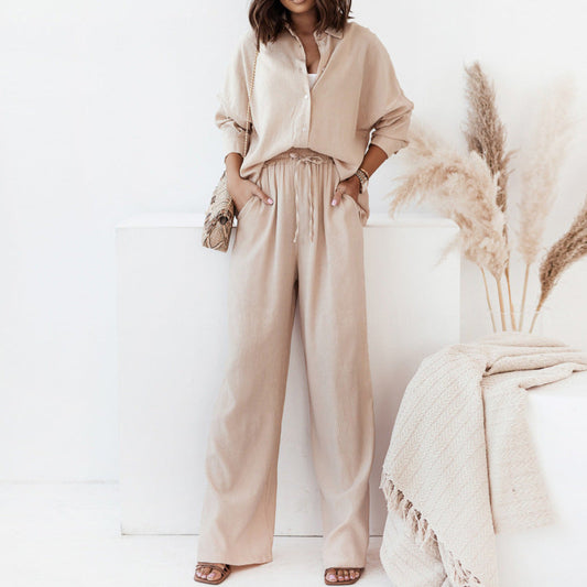 Women's 2-Piece Set Relaxed Fit - Effortless Chic Loungewear - StyleEase Khaki