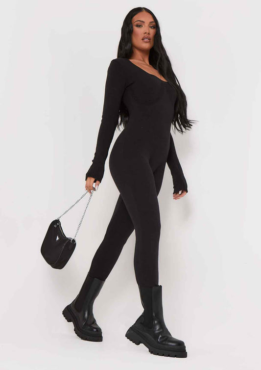 Women's Elegant Long Sleeve Jumpsuit - StyleFlex Black