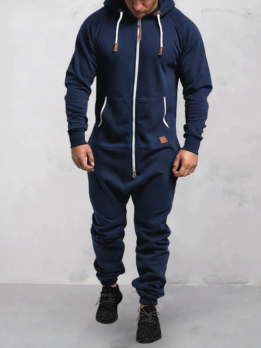 Men’s Tracksuit Set – Cotton Blend – Regular Fit – Full Zip Hoodie – Ribbed Cuffs Blue